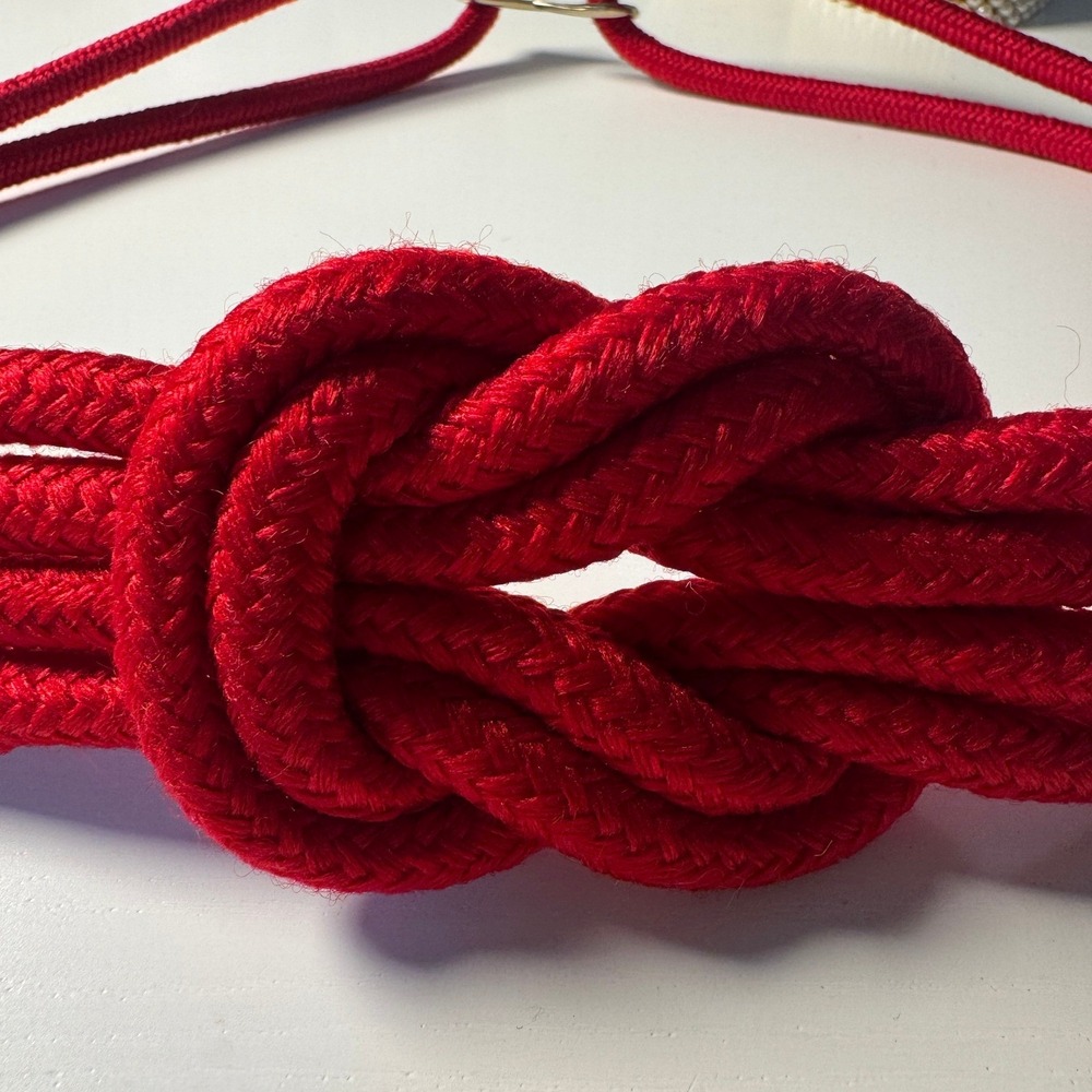 Vtg 80s Red Braided Rope Belt Sailor Knot Nautical Hook Eye Dopamine Maximalist